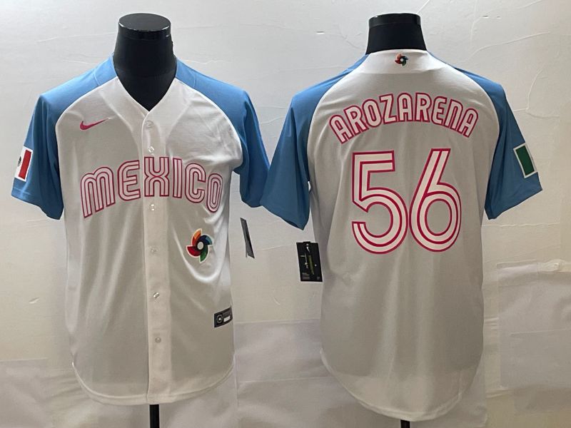 Men 2023 World Cub Mexico #56 Arozarena White blue Nike MLB Jersey23